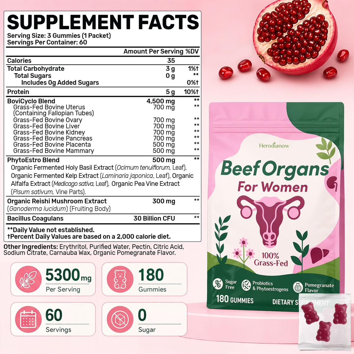 Gummies Herodianow, sachet avec informations nutritionnelles