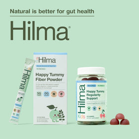 Gummies Hilma Happy Tummy cerise, présentation sur une table