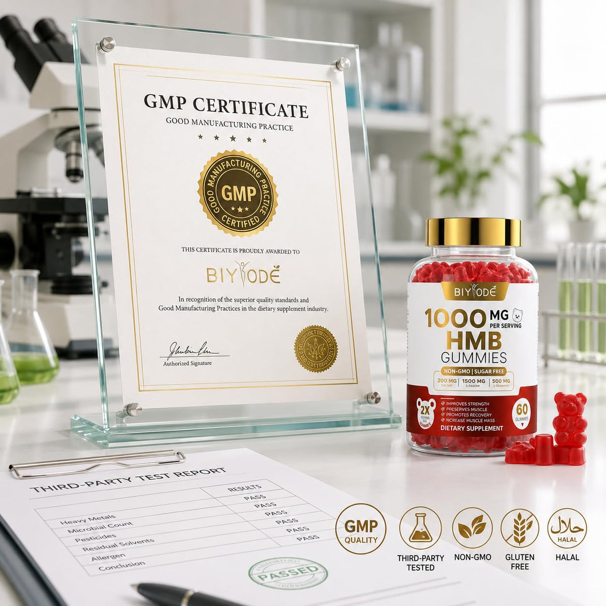 Gummies HMB BIYODE montrant la portion recommandée