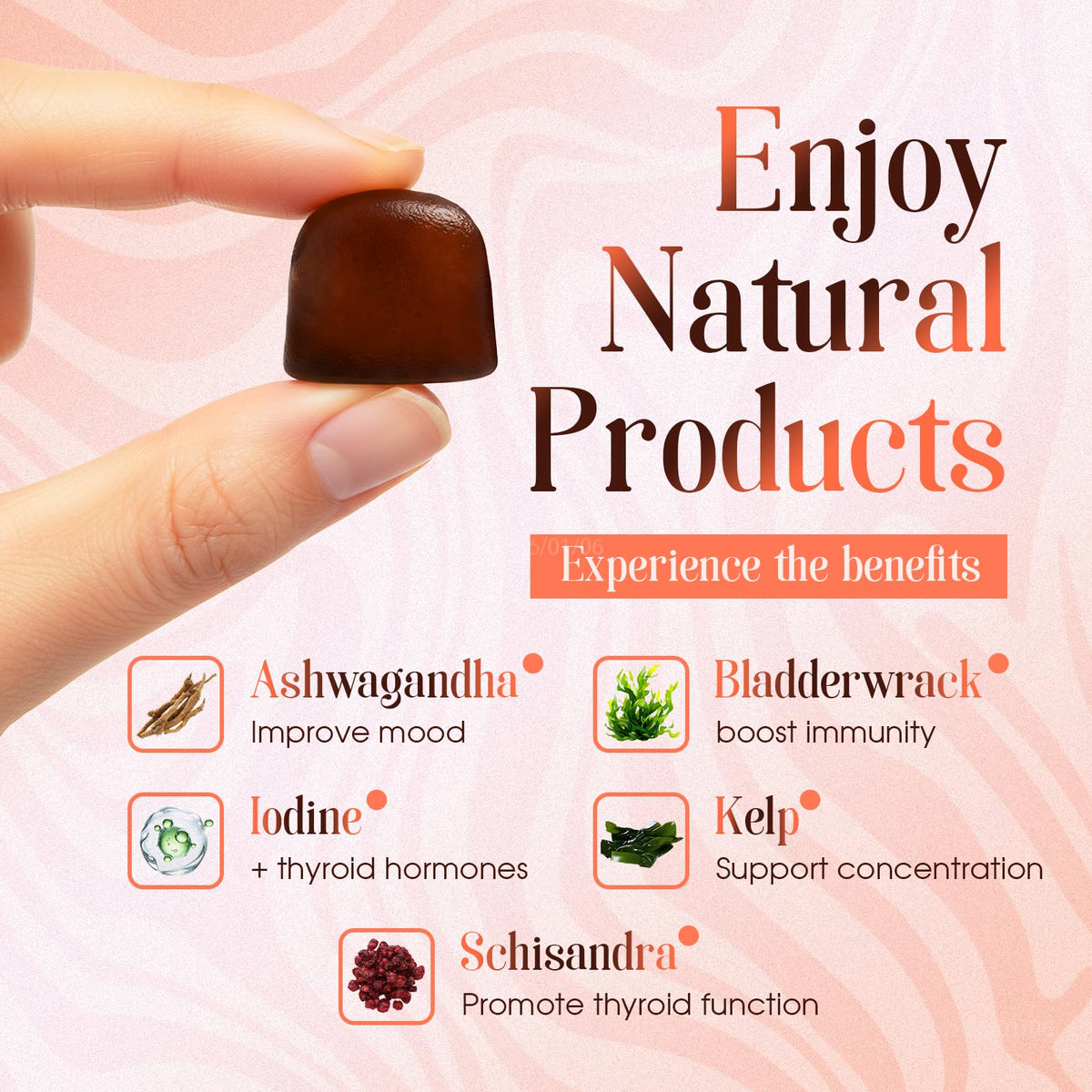 Gummies Hochornk pour la thyroïde, mise en scène sur une table