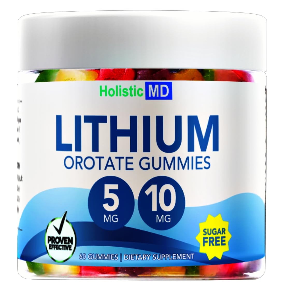 Gummies Holistic MD Lithium Orotate 5mg devant un fond blanc