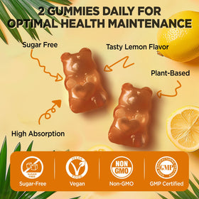 Gummies HOLLEGEND avec des ingrédients naturels en arrière-plan