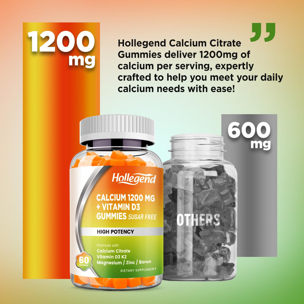 Gummies HOLLEGEND avec vitamine D3 et K2, présentation