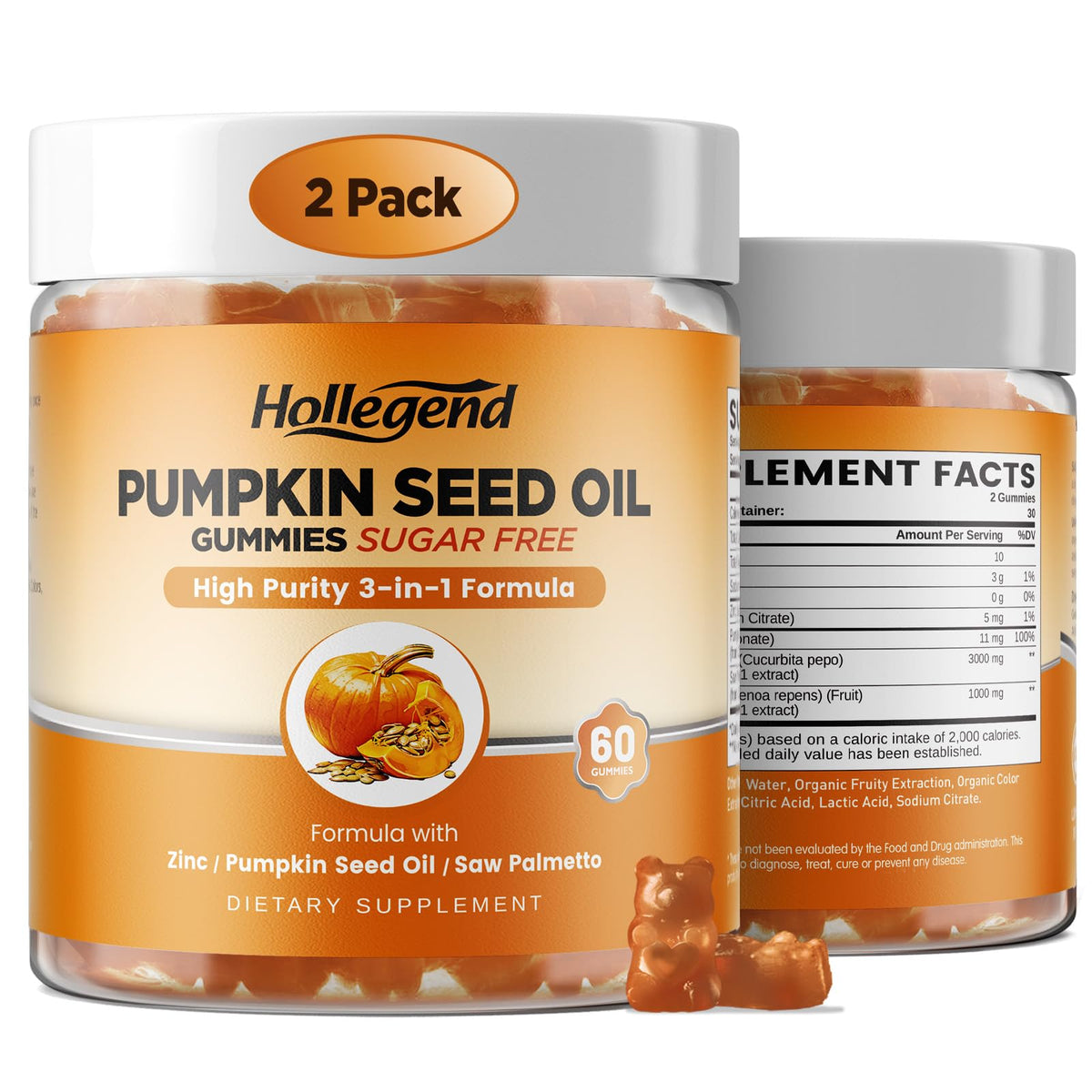 Gummies HOLLEGEND huile de pépin de citrouille 3000mg vue de face