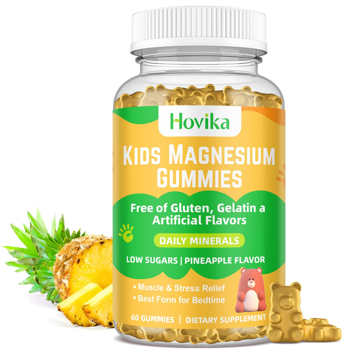 Gummies Hovika au magnésium glycinate saveur ananas, boîte de 60
