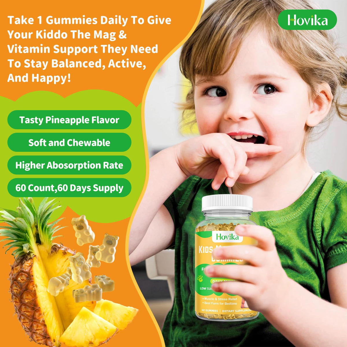Gummies Hovika, étiquette avec informations nutritionnelles