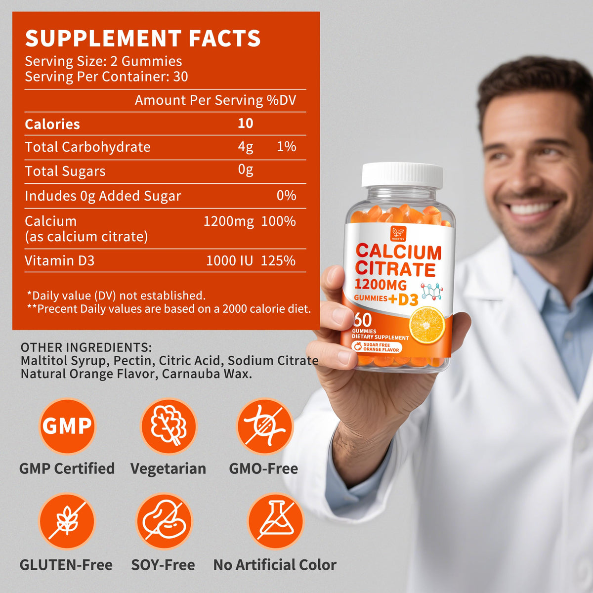 Gummies Hudetex au calcium citrate dans une main