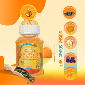 Gummies Huile de Pépin de Citrouille Ceres Nature avec orange frais à côté