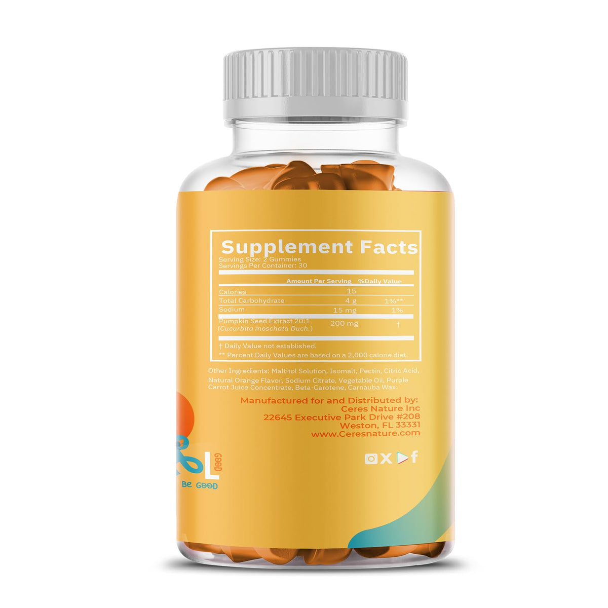 Gummies Huile de Pépin de Citrouille Ceres Nature sur une table en bois