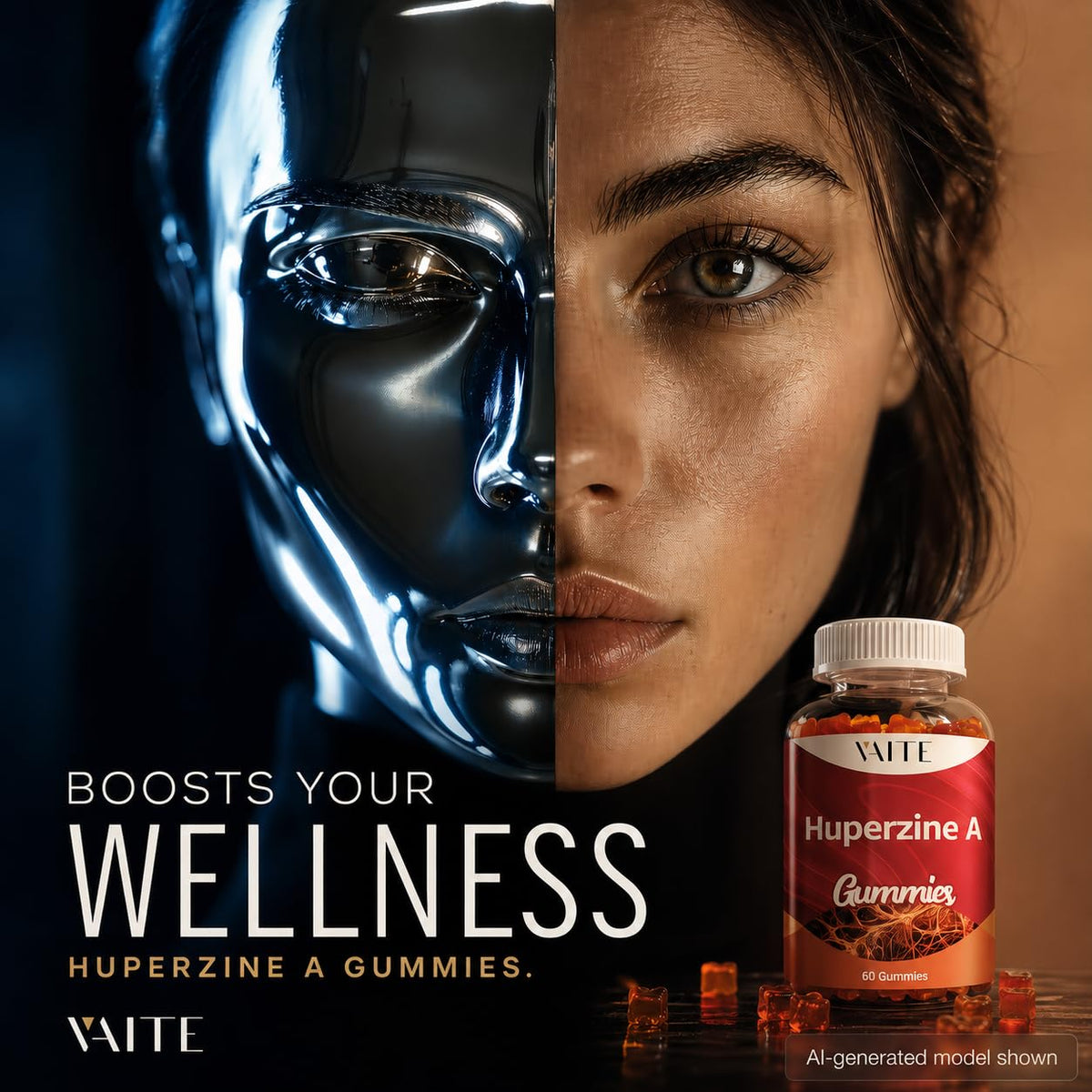 Gummies Huperzine A de VAITE en gros plan sur un fond coloré