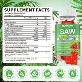 Gummies HUUAYAO au Saw Palmetto montrant la texture et la couleur framboise