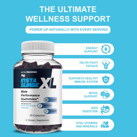 Gummies Insta Surge XL avec fruits en arrière-plan