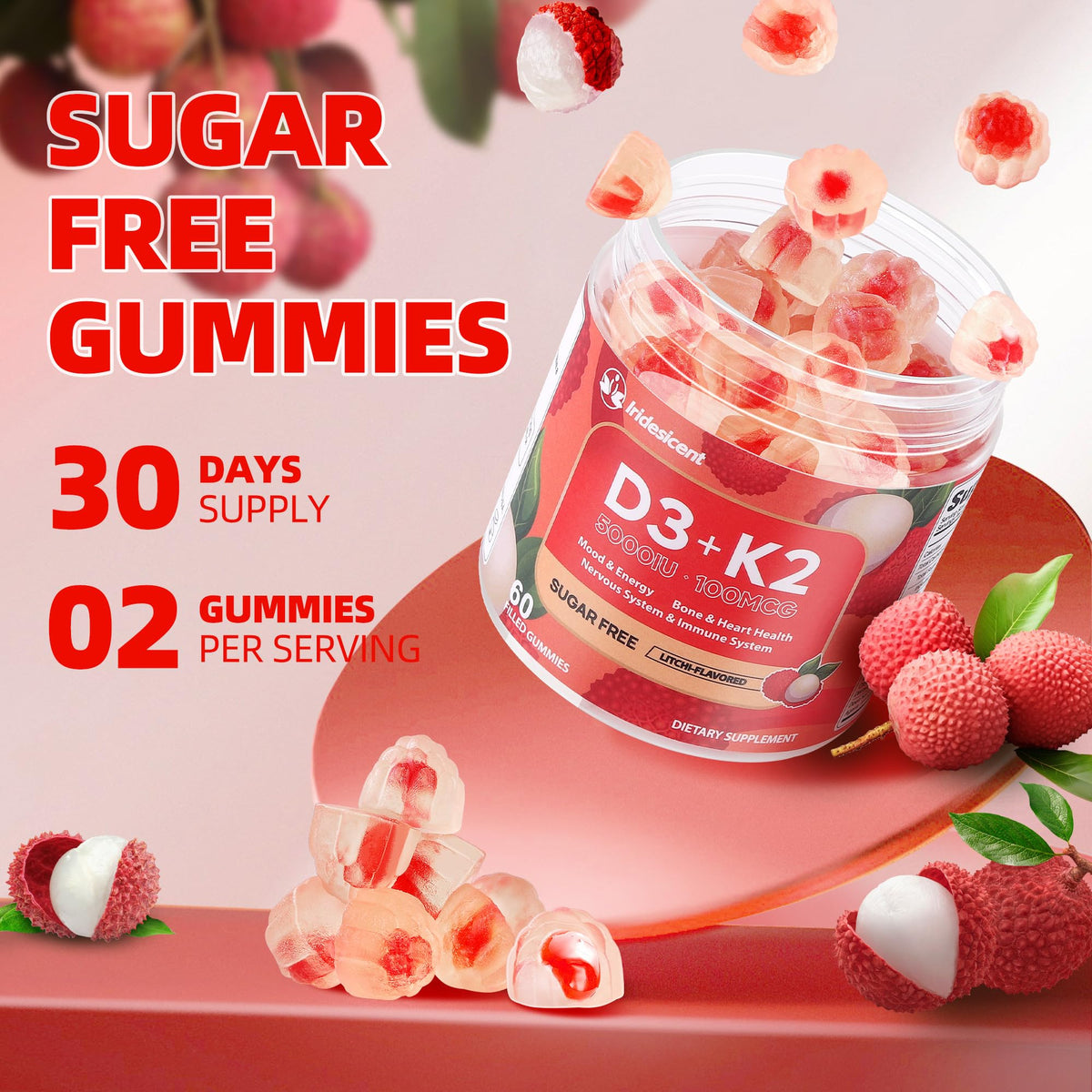 Gummies IRIDESICENT D3 K2 5000 IU ingrédients sur l'étiquette