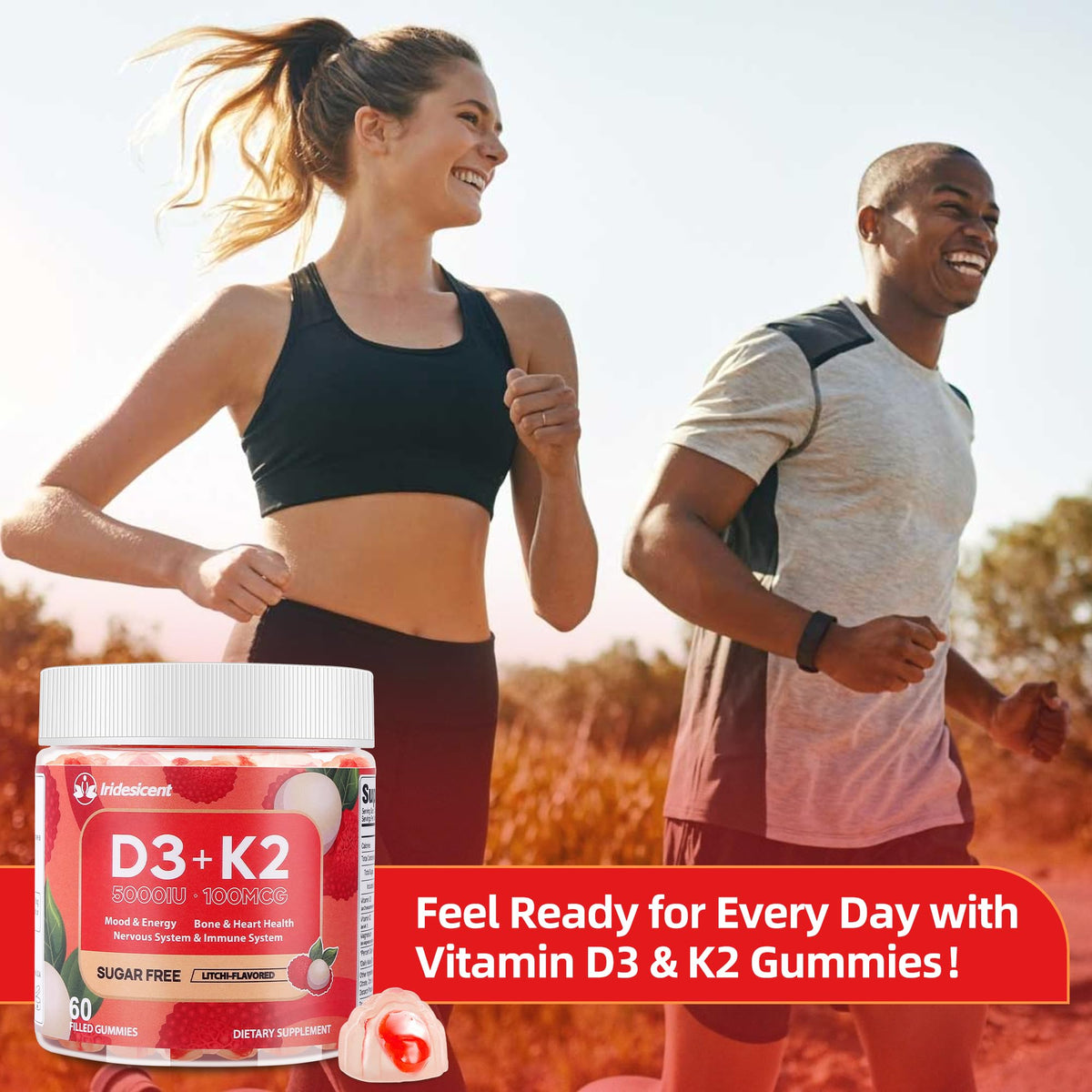 Gummies IRIDESICENT D3 K2 5000 IU présentation sur une table