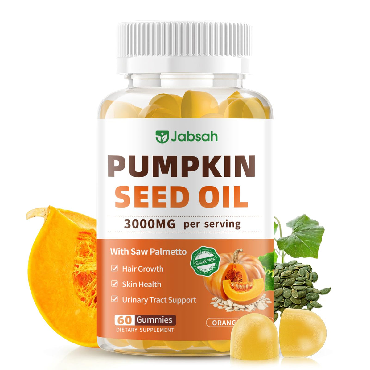 Gummies Jabsah huile de pépin de citrouille et saw palmetto, vue avant du produit