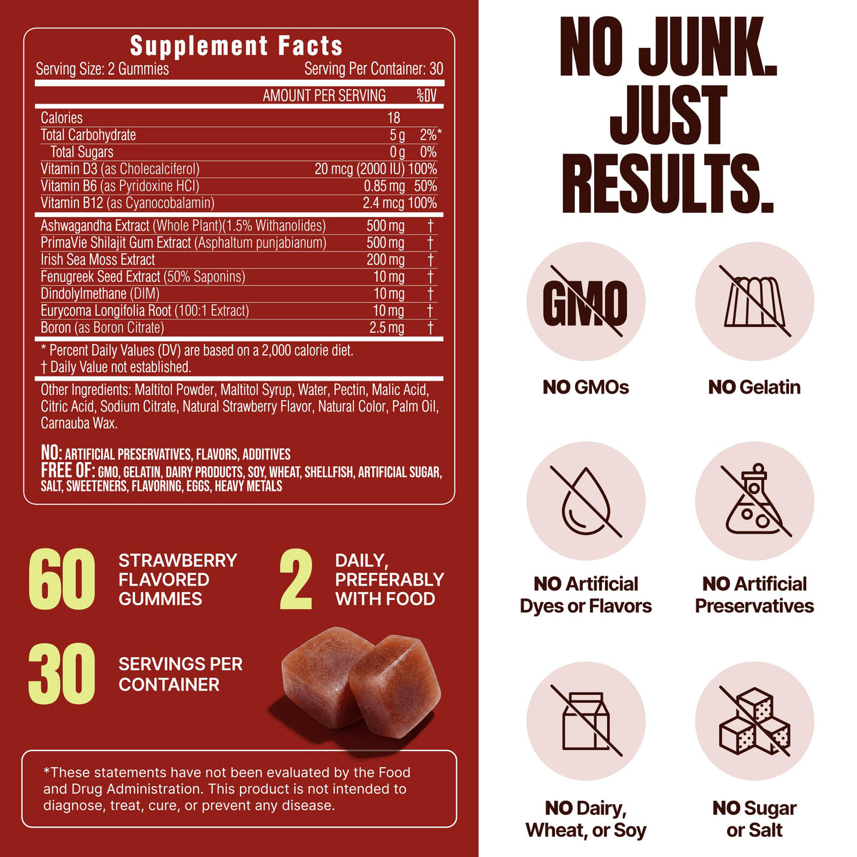 Gummies Jadee, étiquette avec liste des ingrédients