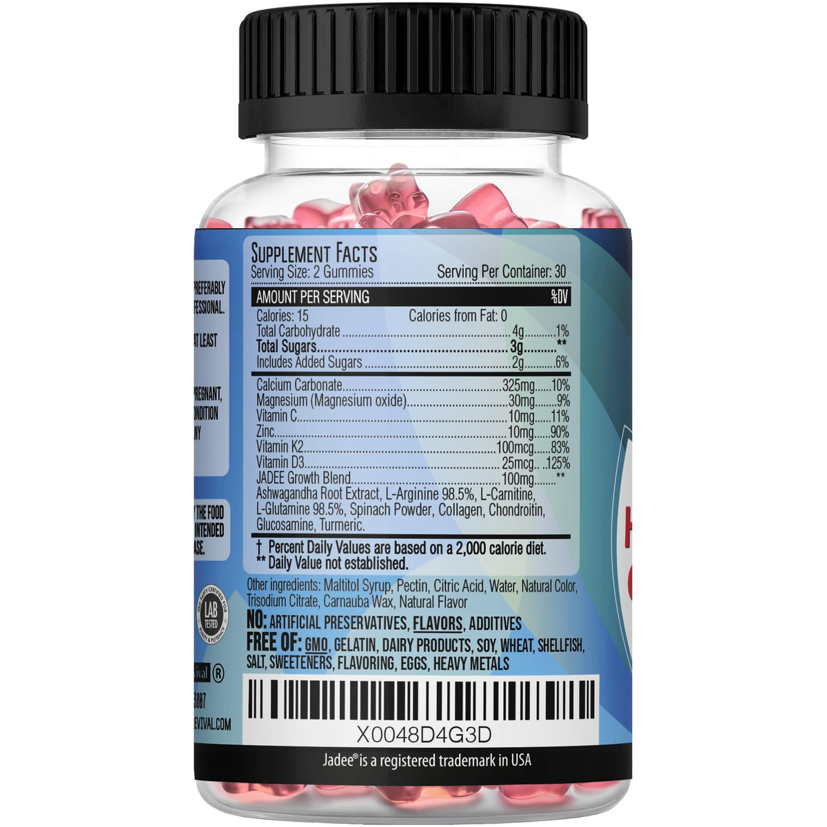Gummies Jadee sur une surface blanche avec des capsules de vitamines