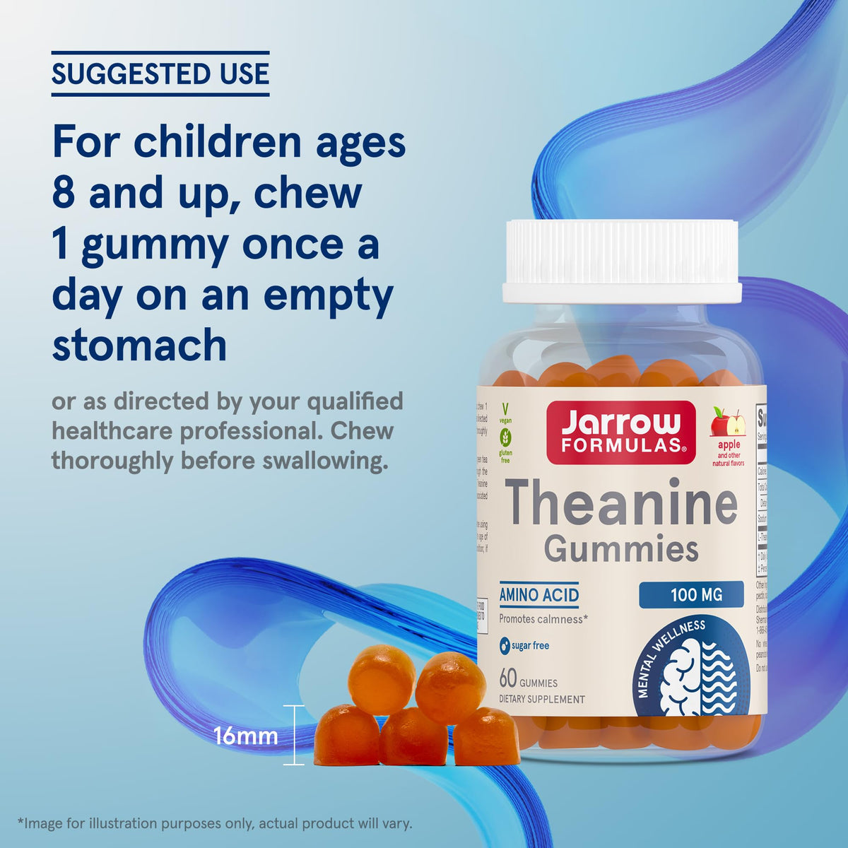 Gummies Jarrow Formulas Theanine 100 mg sur un fond coloré