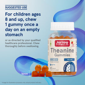 Gummies Jarrow Formulas Theanine 100 mg sur un fond coloré