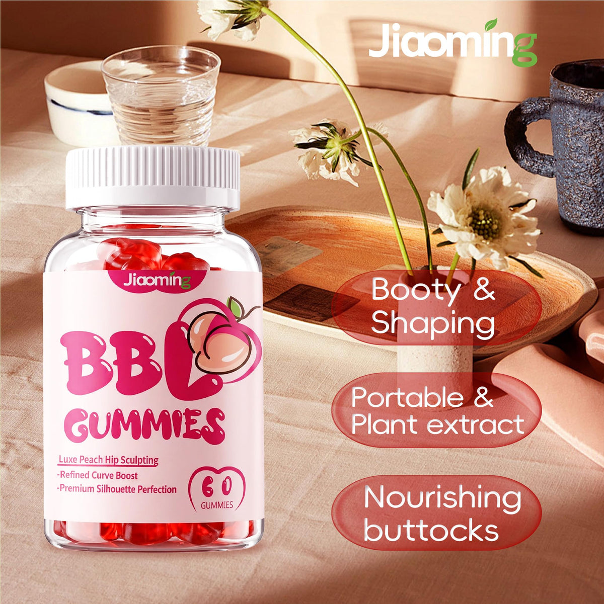 Gummies Jiaoming au goût de baies sur fond blanc