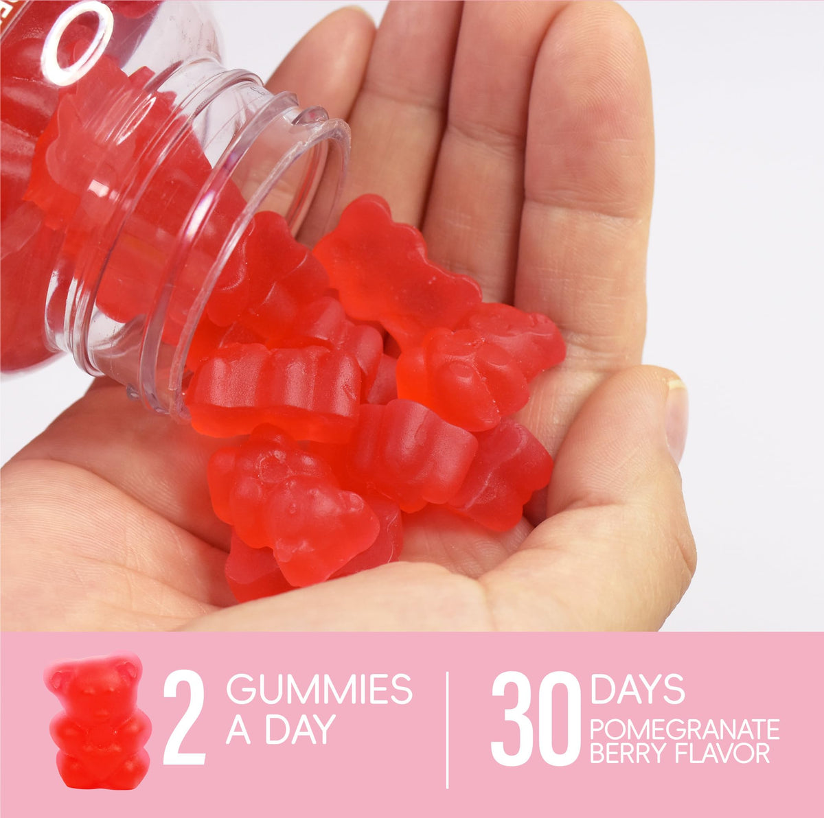 Gummies Jiaoming avec une main montrant leur taille