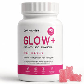 Gummies Jovi Glow+ de collagène en pot avec label visible