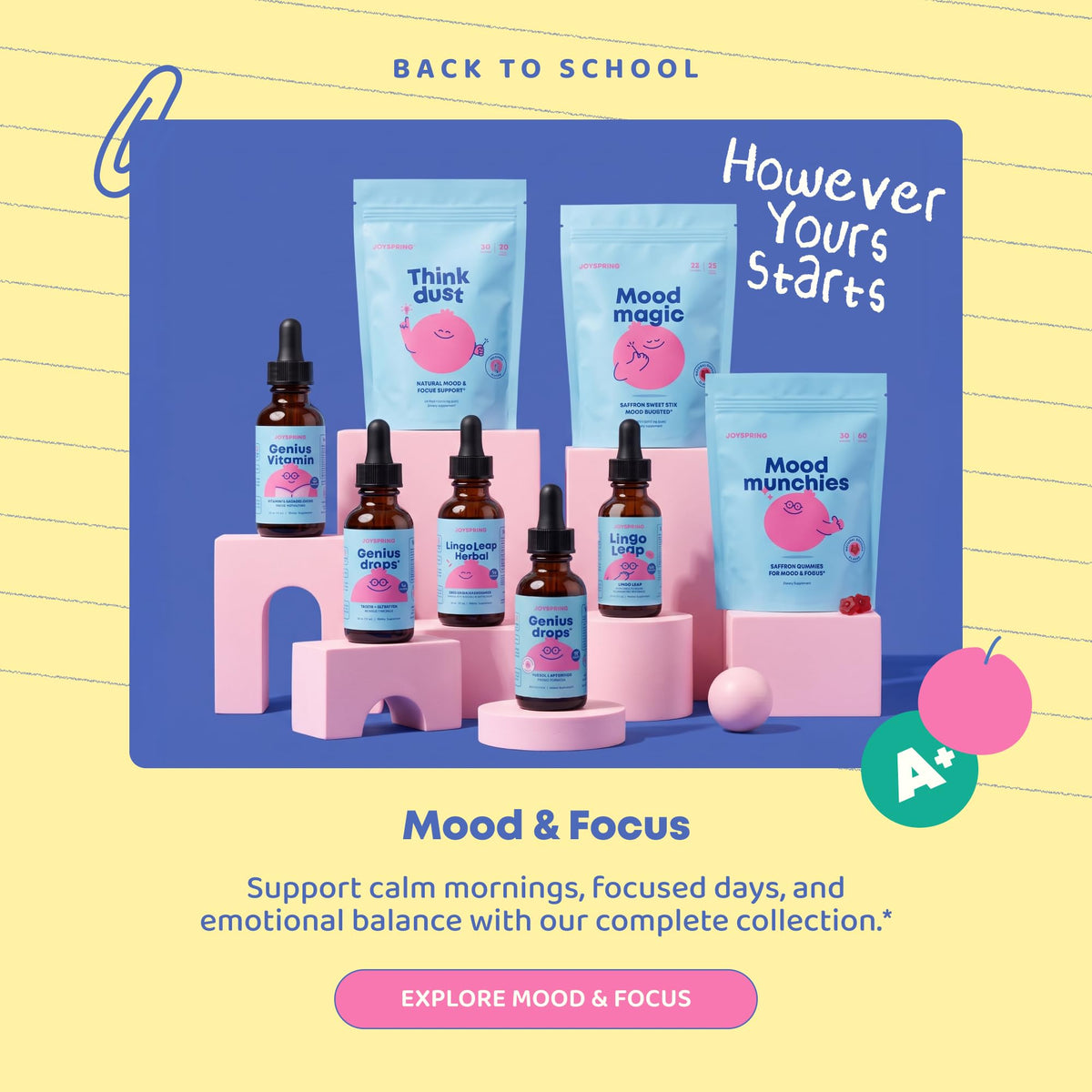 Gummies JoySpring Focus Enfants avec Bacopa sur une table