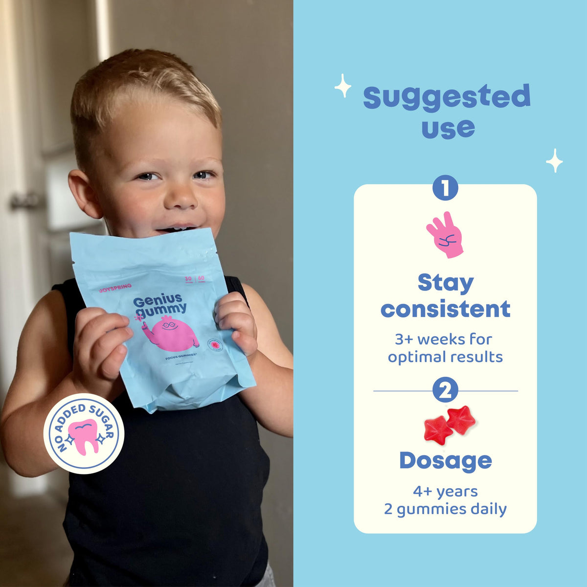 Gummies JoySpring Focus Enfants ouvertes sur un fond coloré