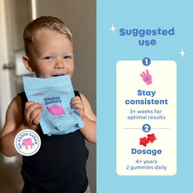 Gummies JoySpring Focus Enfants ouvertes sur un fond coloré