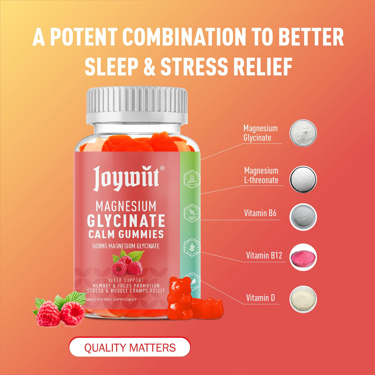 Gummies Joywiit au magnésium glycinate 500mg avec des vitamines ajoutées