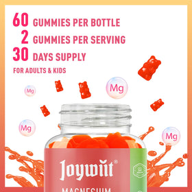 Gummies Joywiit au magnésium glycinate 500mg, présentation avec fruits