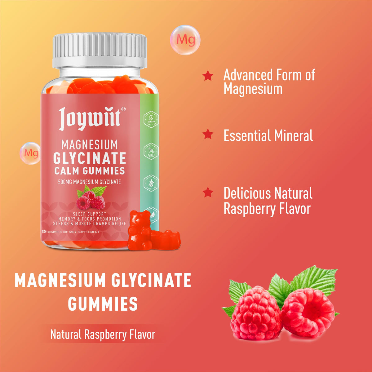 Gummies Joywiit au magnésium glycinate 500mg sur une table