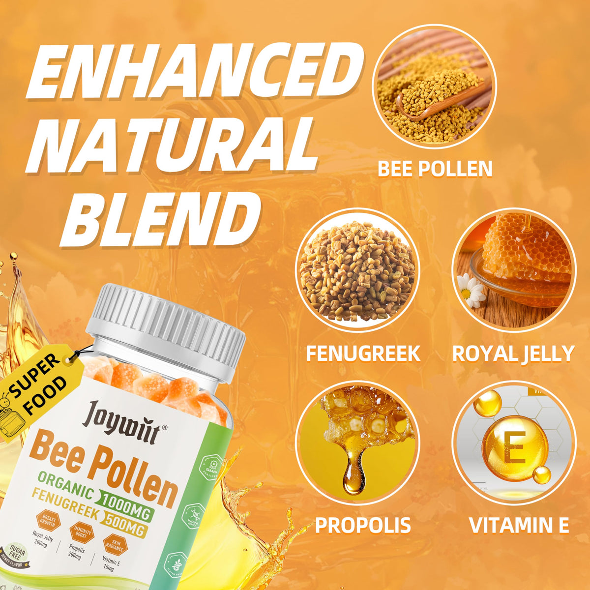 Gummies Joywiit au pollen d'abeille 1000mg avec des ingrédients