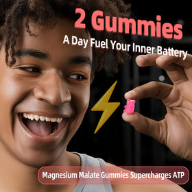 Gummies Joywiit de Magnésium Malate 1000mg, avec des fruits en arrière-plan