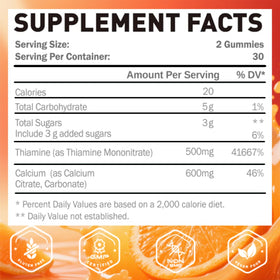 Gummies Joywiit de Vitamine B1 avec texture moelleuse et saveur orange
