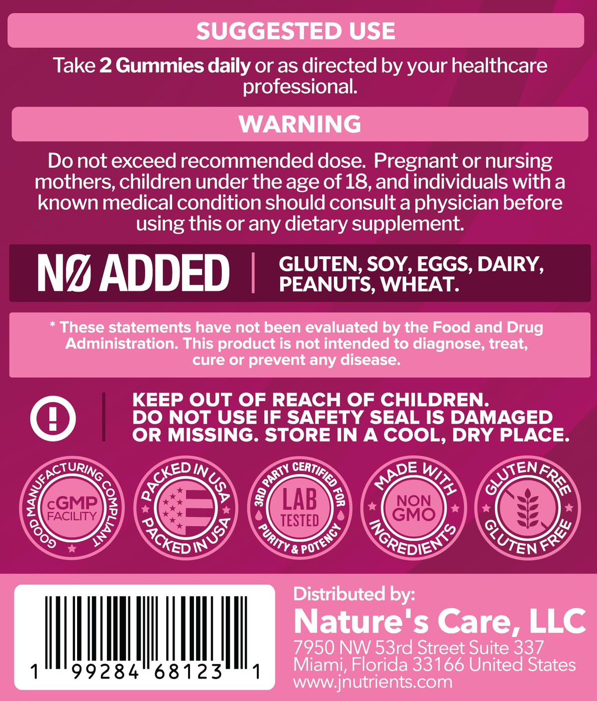 Gummies Just Nutrients à côté d'un verre d'eau