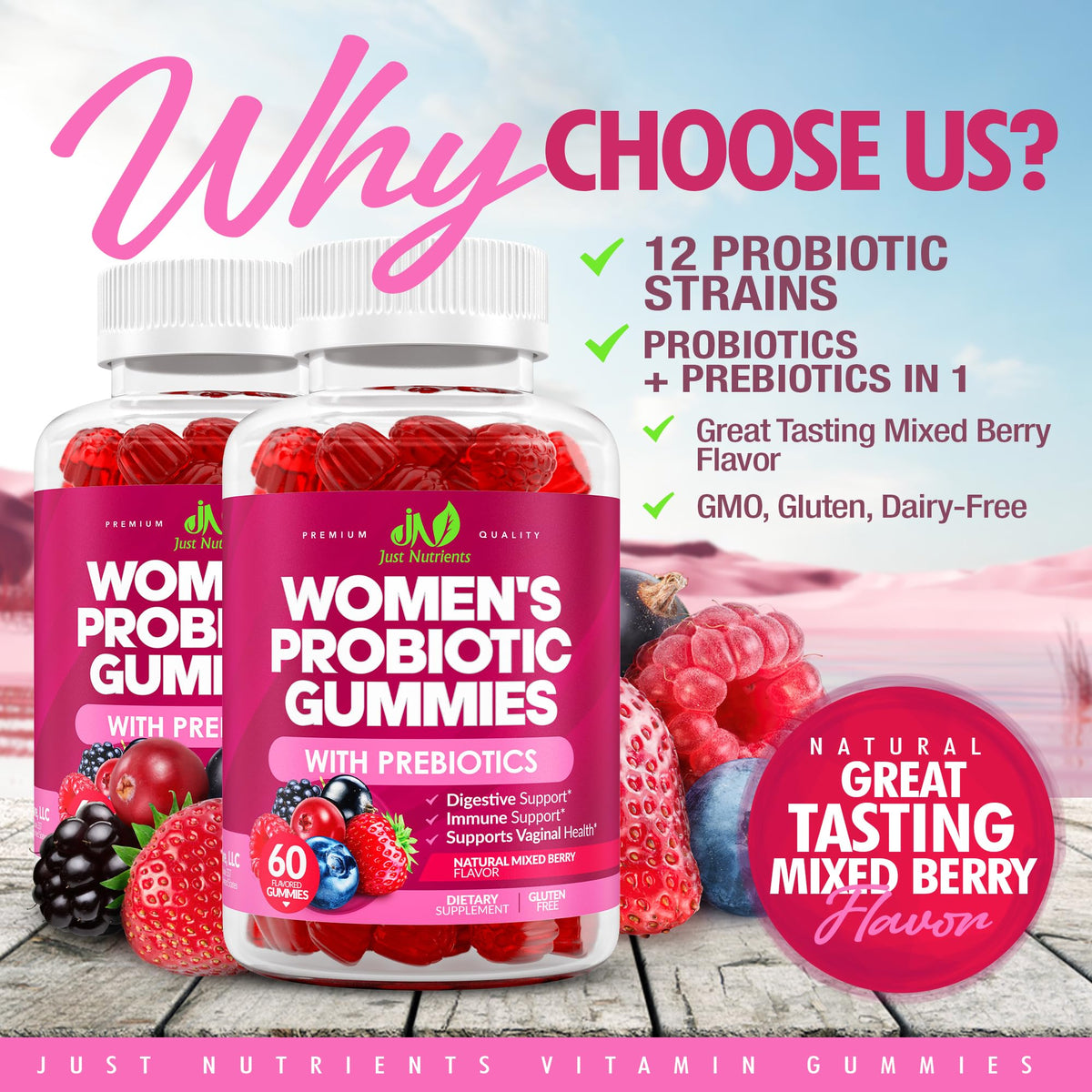 Gummies Just Nutrients avec emballage et étiquette