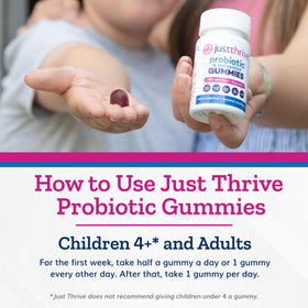 Gummies Just Thrive avec étiquette et ingrédients