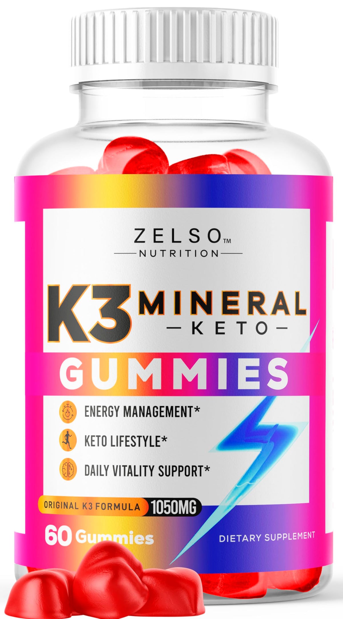 Gummies K3 Minéraux Keto de ZELSO - vue de face, emballage