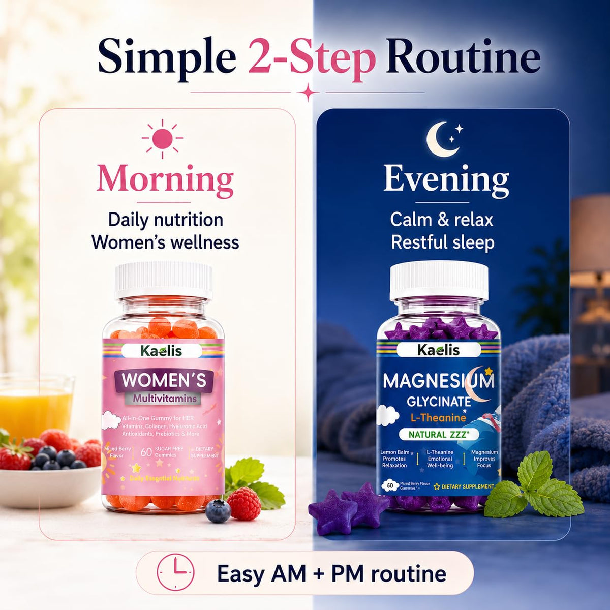 Gummies Kaelis pour la journée et la nuit, formes distinctes