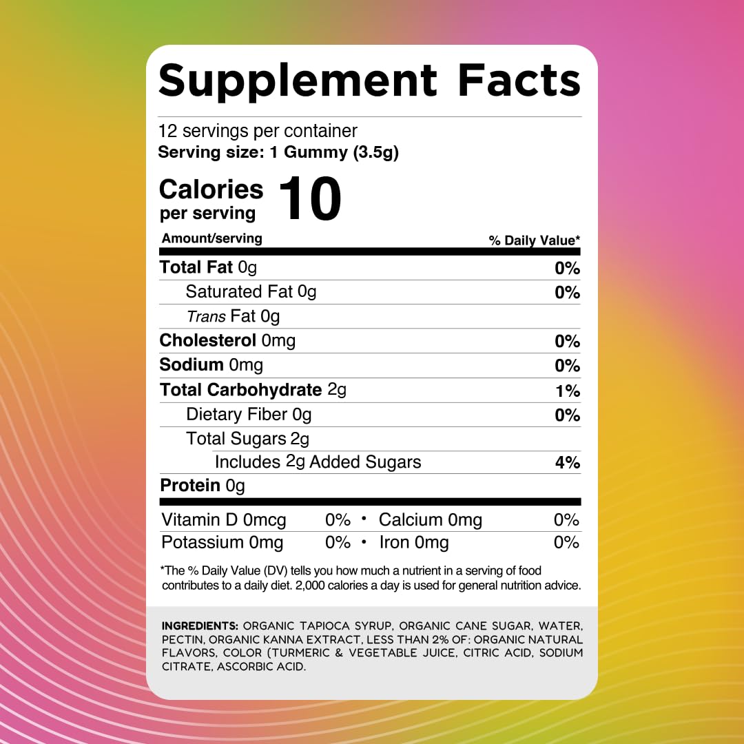 Gummies Kanna de Youphoria, vue d'ensemble avec détails nutritionnels