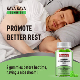 Gummies Kava Kava GREABBY avec une main tenant un gummy