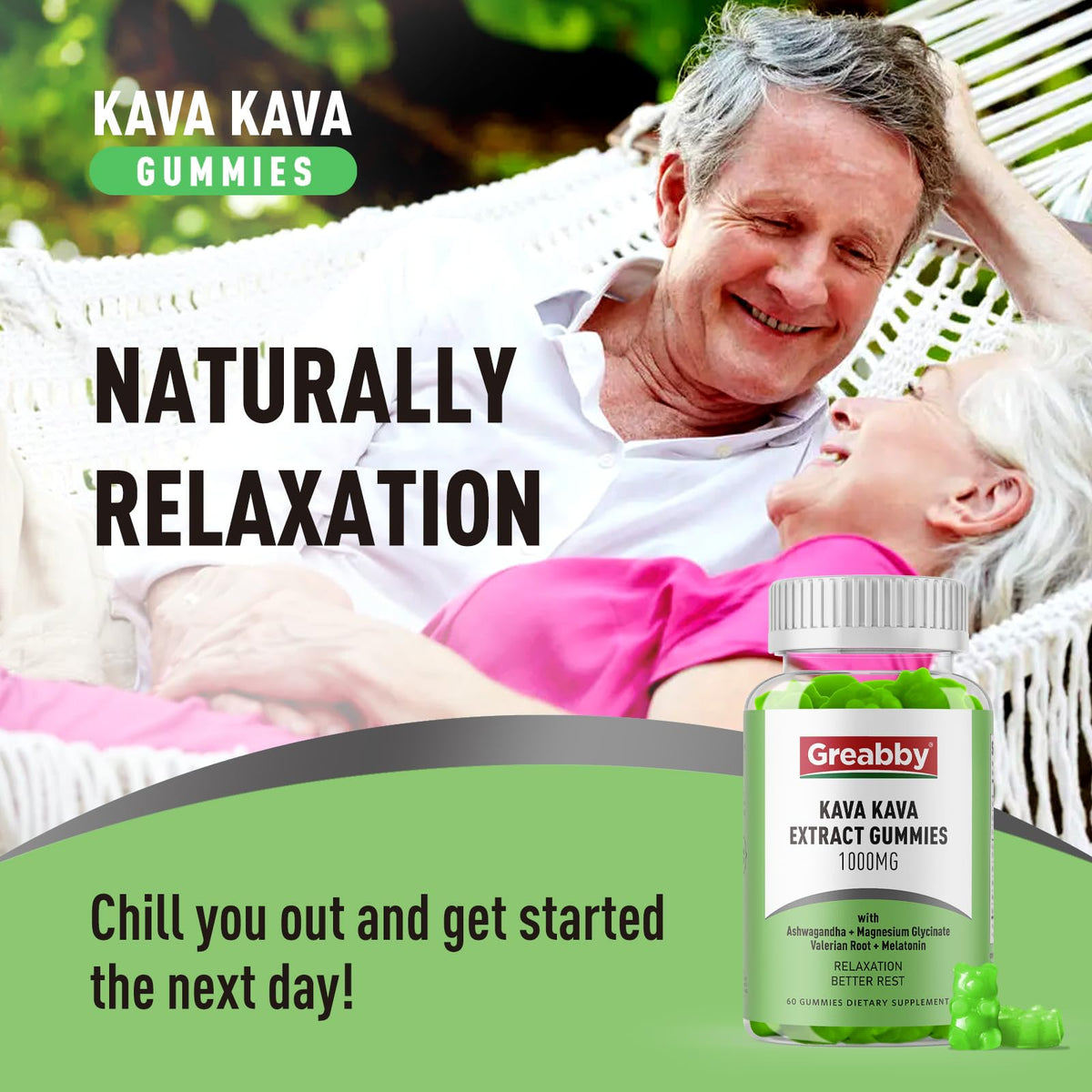 Gummies Kava Kava GREABBY ouvertes avec des gummies visibles