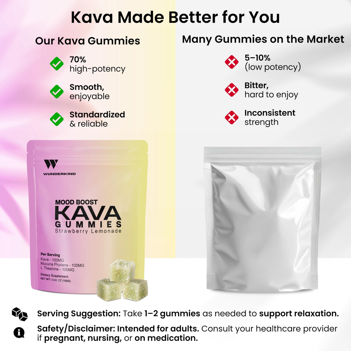 Gummies Kava WUNDERKIND sur une table, vue en gros plan