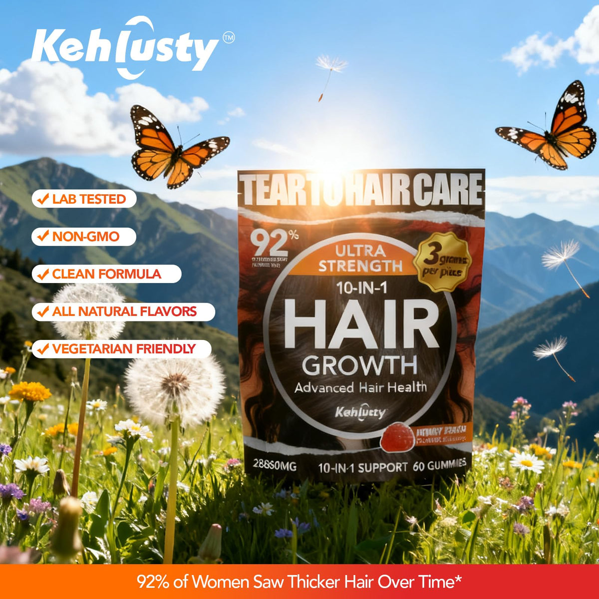 Gummies KEHLUSTY avec la liste d'ingrédients sur l'emballage