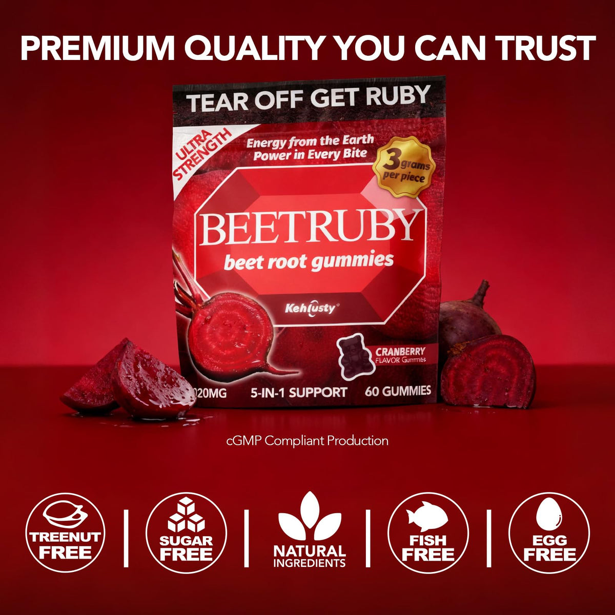 Gummies KEHLUSTY sur une assiette, mise en scène attrayante