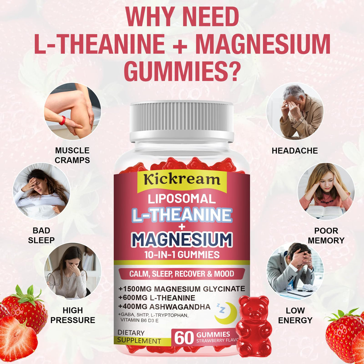 Gummies Kickream avec un verre d'eau