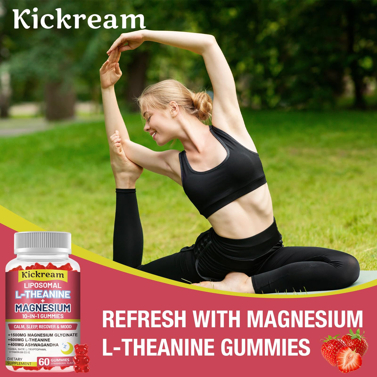 Gummies Kickream dans une main avec un fond neutre