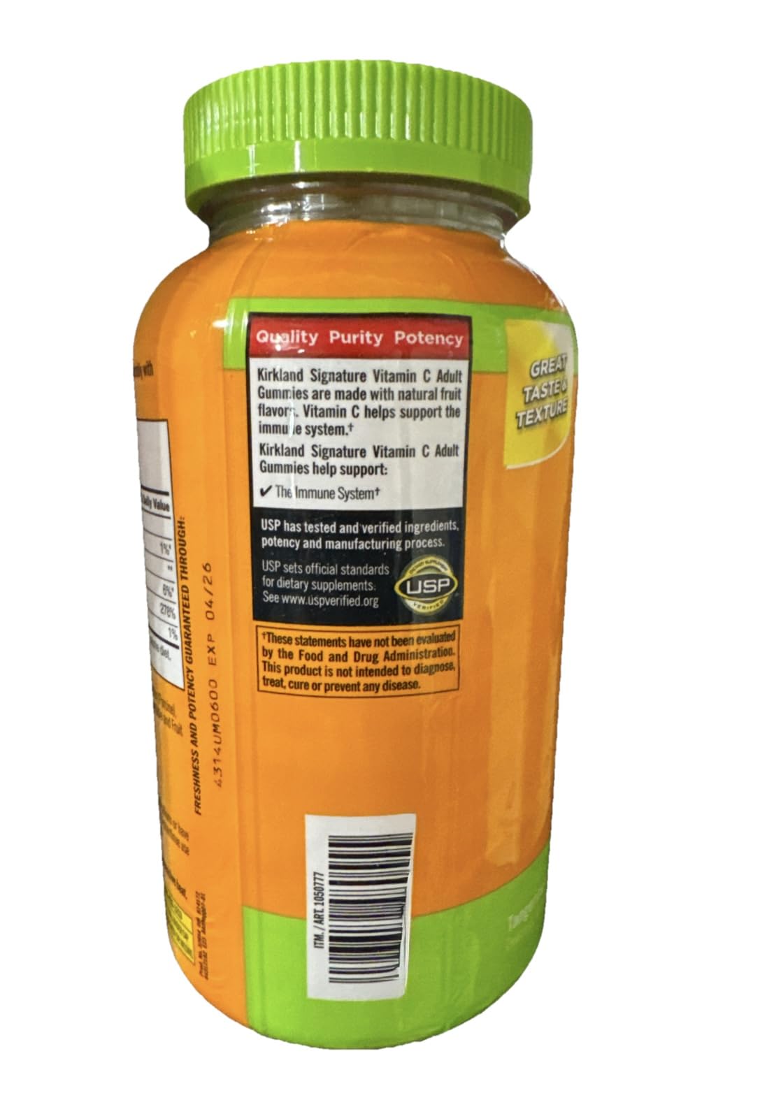 Gummies KIRKLAND Vitamine C montrant la texture et la couleur