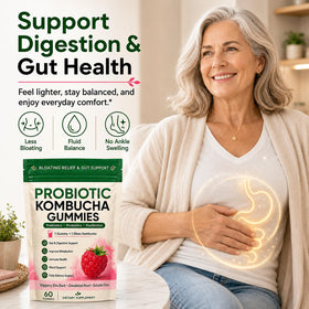 Gummies Kombucha Awjsde avec une main tenant un gummy